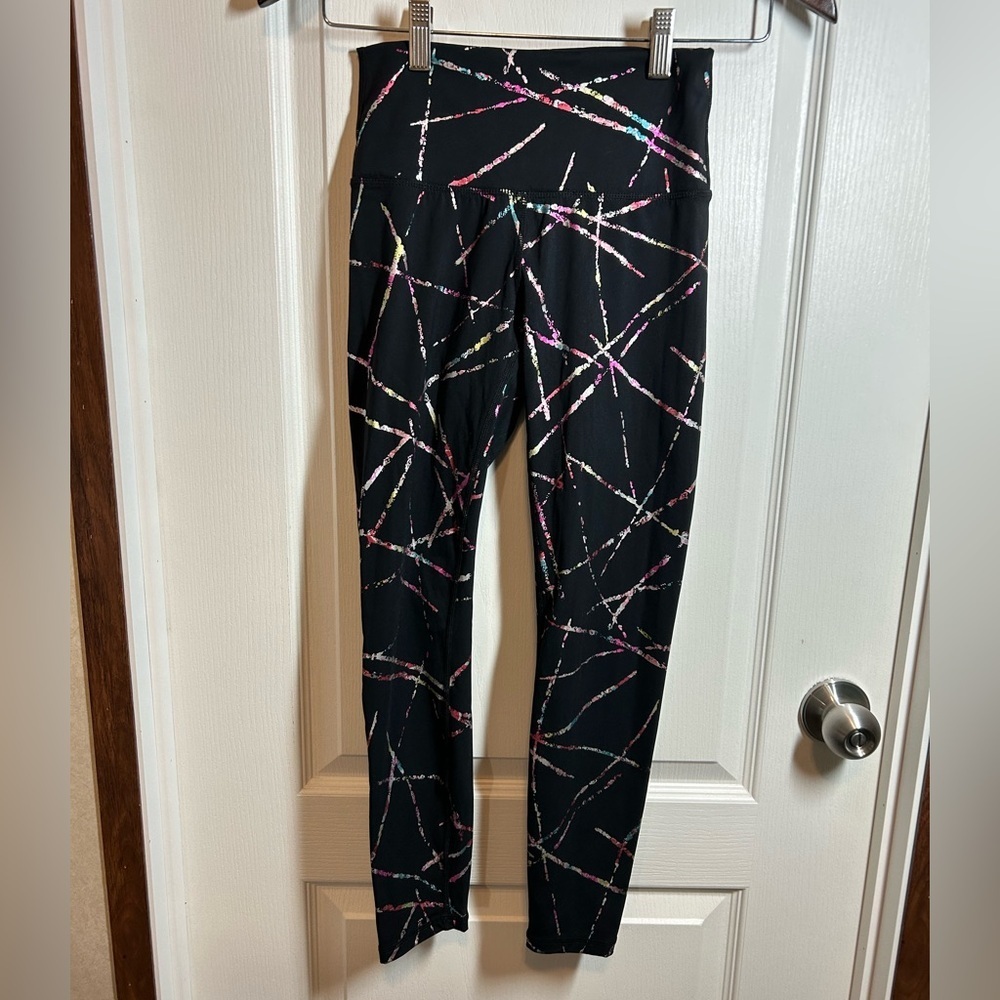 Zyia Active Stylish Black Leggings with Colorful Metallic Pattern - Size 2 EUC